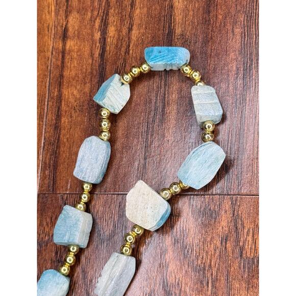 Vintage Egyptian Larimar Carved Stone Scarab Beetle Revival Beaded Necklace Teal - Picture 5 of 6